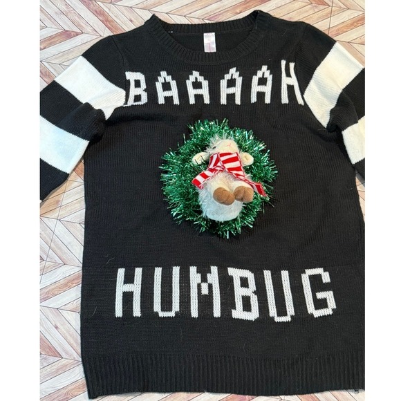 No Boundaries Other - No Boundaries Kids BAAAH HUMBUG Ugly‎ Christmas Sweater L 11-13 Black Holiday